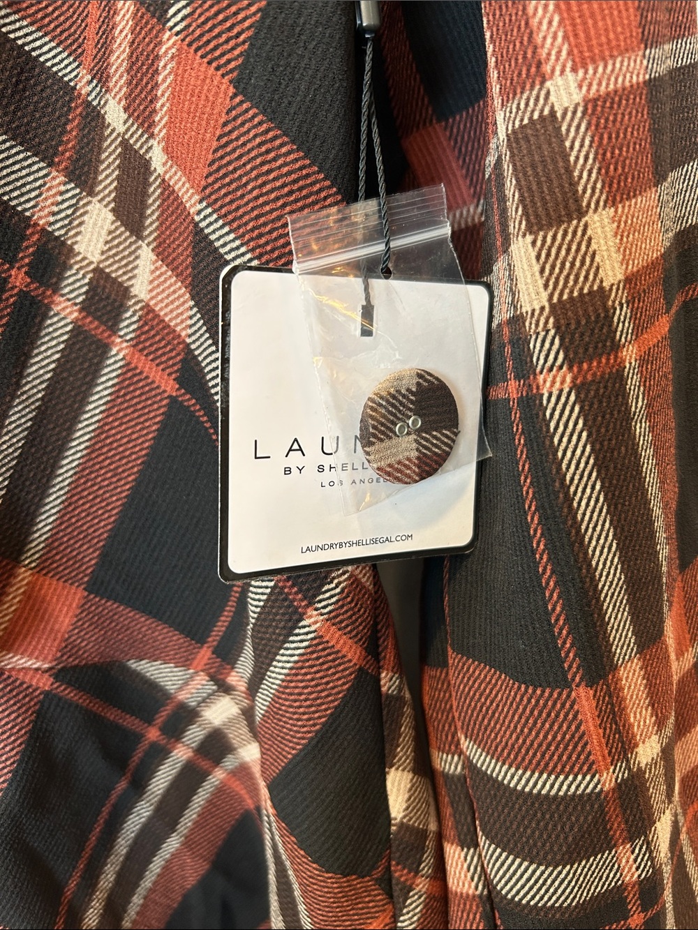 Laundry By Shelli Segal Rust, Black & Cream Plaid Button-Up Blouse - Picture 3 of 7
